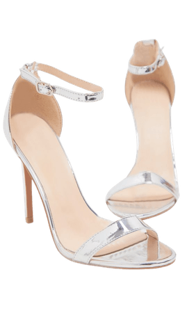 Clover Silver Metallic Strap Heeled Sandals | PrettyLittleThing USA