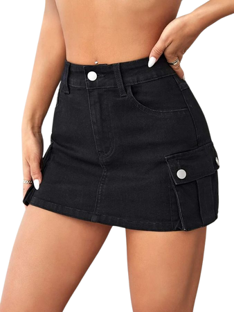 SHEIN PETITE Flap Pocket Cargo Denim Skirt | SHEIN USA