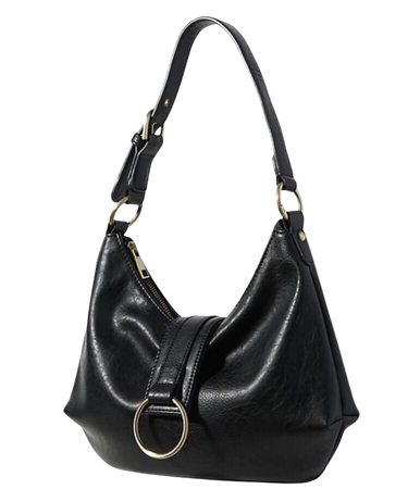 black leather slouch bag with gold buckle