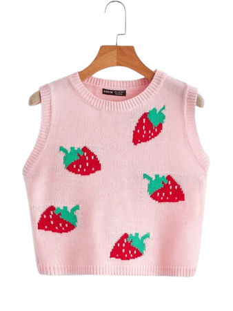 Strawberry Pattern Sweater Vest | SHEIN USA