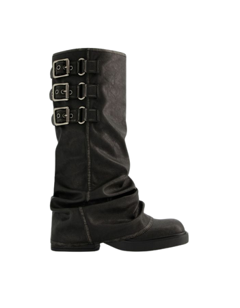 Flat slouchy biker boots with buckles - Shoes - Women | Bershka