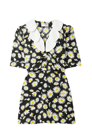 Black Ruffled floral-print crepe mini dress | SAINT LAURENT | NET-A-PORTER