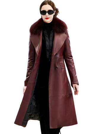 Genuine Leather Long Duck Down Coat Real Fur Collar – Elevate Swag