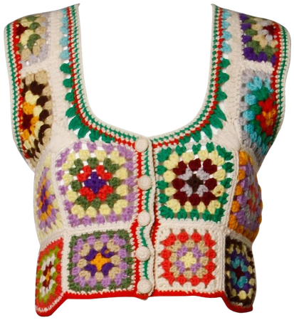 1970s Adolfo Neiman Marcus Vintage Wool Granny Squares Crochet Vest/ Sweater Top at 1stdibs