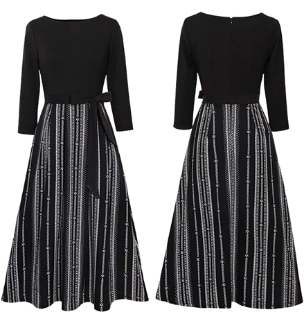 Amazon.com: VFSHOW Womens Black and White Geometric Print Work Business Office Patchwork Pockets Belted Pleated Casual A-Line Midi Dress 7073 STP S : Clothing, Shoes & Jewelry