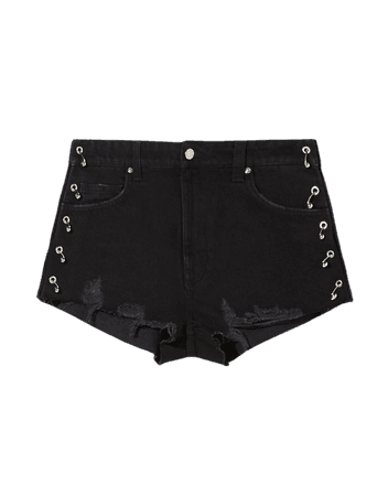 Denim shorts with ring details - Denim - Woman | Bershka