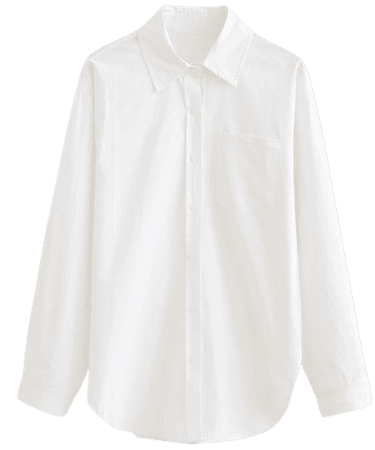 Button Down Dolphin Hem Cotton Shirt in White - Retro, Indie and Unique Fashion