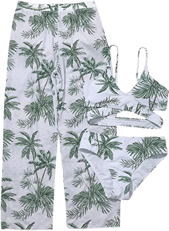 Amazon.com: SheIn Girl's 3 Piece Tropical Print Crisscross Wrap Bikini Swimsuit with Beach Pants : Clothing, Shoes & Jewelry