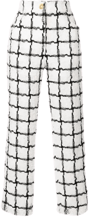 BALMAIN grid pattern raw edge trousers