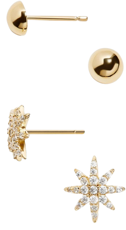 Avere 18K Gold Vermeil Set of 2 Star & Ball Stud Earrings