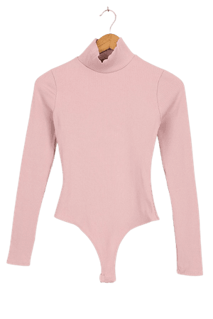Classic Blush Pink Bodysuit - Mock Neck Bodysuit - Ribbed - Lulus