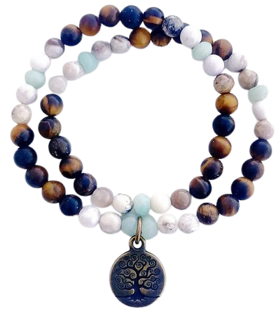Soul Sister Designs Smoky Dendritic Agate, Amazonite and Tigers Eye Double Wrap Bracelet
