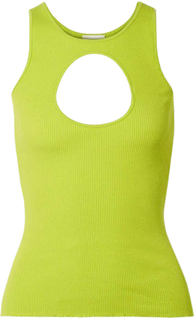 Neon Cutout Ribbed Stretch-cotton Tank - Green