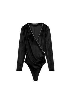 Velvet bodysuit with draped neckline