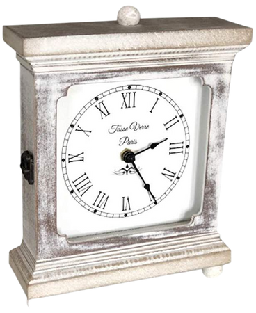 Rustic Wood Clock for Shelf, Table Or Desk 9"x7" - Old Fashioned Distressed White Washed Classical Look for Office, Bedroom, Vintage Fireplace Mantel, Family, and Living Room. AA Battery Operated: Home & Kitchen