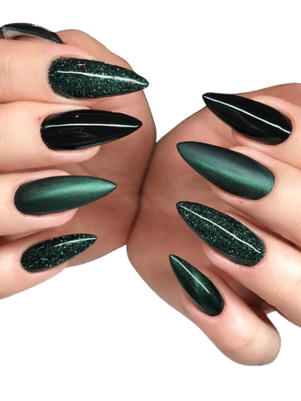 Black & Dark Emerald Green Nails