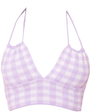Lilac Gingham Keyhole Cut Out Knit Crop Top | PrettyLittleThing USA
