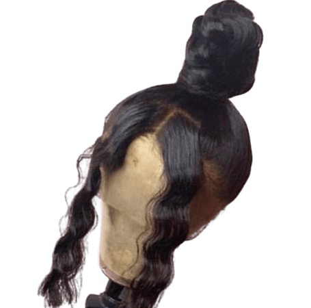 black crinkly bun with bangs lace wig