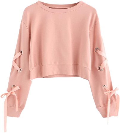 SweatyRocks Women's Casual Lace Up Long Sleeve Pullover Crop Top Sweatshirt at Amazon Women’s Clothing store