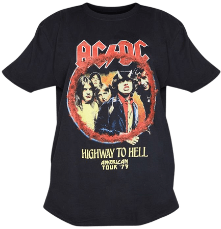 Black ACDC Tour Dates Oversized T Shirt | PrettyLittleThing USA