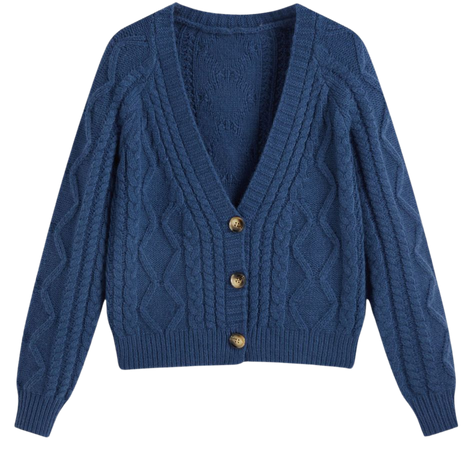 Cable Knit V-neck Button Cardigan - Cider