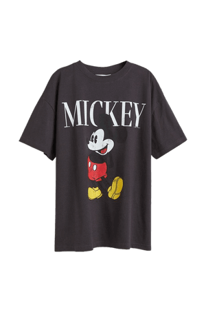 Oversized Printed T-shirt - Dark gray/Mickey Mouse - Ladies | H&M US