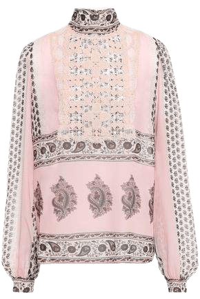 Guipure Lace-paneled Silk-chiffon Blouse