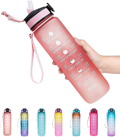 Amazon.com : Giotto 32oz Large Leakproof BPA Free Drinking Water Bottle with Time Marker & Straw to Ensure You Drink Enough Water Throughout The Day for Fitness and Outdoor Enthusiasts-Light Pink : Sports & Outdoors