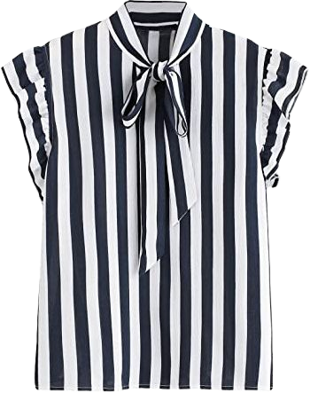 Floerns Women's Sleeveless Bow Tie Striped Summer Chiffon Blouse Top at Amazon Women’s Clothing store