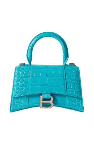Turquoise Hourglass XS croc-effect leather tote | Balenciaga | NET-A-PORTER