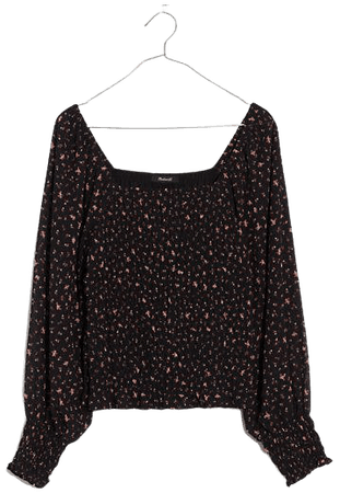 (Re)sourced Georgette Lucie Bubble-Sleeve Smocked Top in Stem Scatter