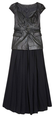 Leather Belted Pleat Skirt Midi Dress | Karen Millen