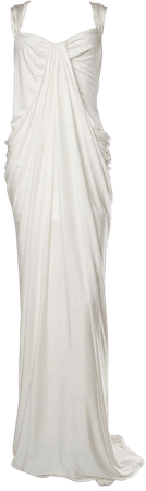 1900S DONNA KARAN Off White Rayon and Silk Jersey Draped Goddess Gown For Sale at 1stDibs | donna karan white dress, donna karan gowns, white jersey gown