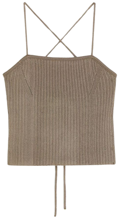 Tie-detail Rib-knit Top - Dark beige - Ladies | H&M US