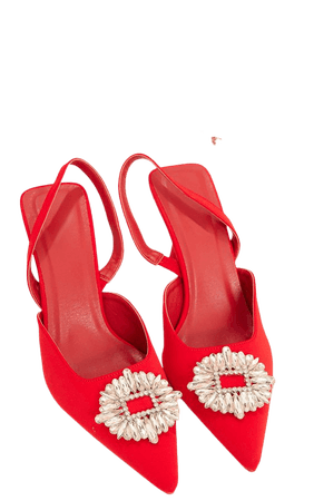 Red Diamante Mid Heeled Mule Courts | PrettyLittleThing USA