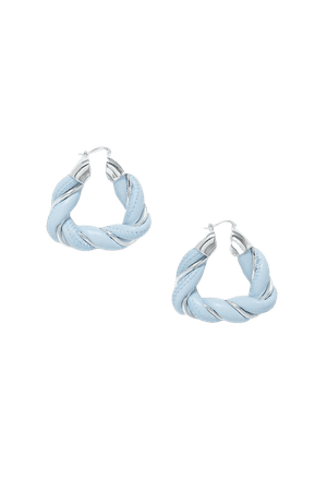 Light blue Square Twist silver-plated and leather hoop earrings | Bottega Veneta | NET-A-PORTER