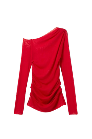 Transparent Drape Asymmetric Long Sleeve - Red - Weekday WW