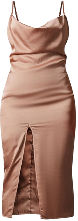 Mocha Rose Satin Satin Cowl Midi Dress | PrettyLittleThing USA