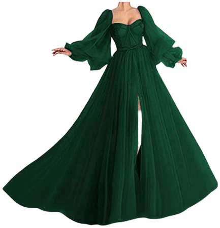 Amazon.com: Puffy Sleeve Prom Dresses for Women Tulle Ball Gowns Princess Formal Evening Party Gowns Long Hunter Green: Clothing
