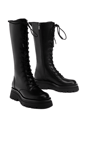 LACE-UP KNEE-HIGH FLATFORM BOOTS - Women's Just in | Stradivarius United States black