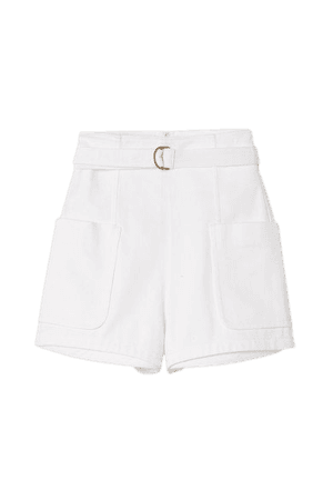 Belted Cotton-blend Twill Shorts - White