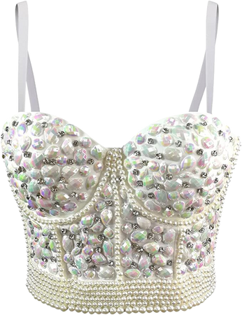Amazon.com: Women's Rhinestone Bead Bustier Crop Top Club Party Glitter Corset Top Bra Vest (S, Silver): Clothing, Shoes & Jewelry