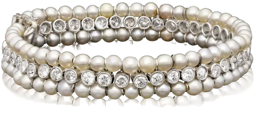Van Cleef and Arpels 1924 Beautiful Diamond Natural Pearl and Platinum Bracelet For Sale at 1stDibs