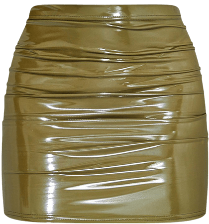 *clipped by @luci-her* Olive Vinyl Split Side Mini Skirt | Co-Ords | PrettyLittleThing USA