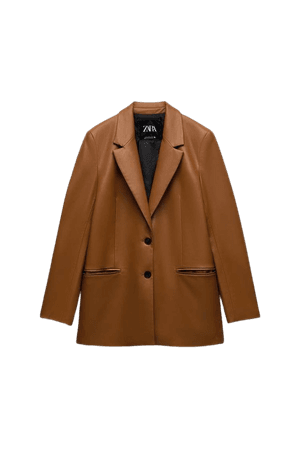 caramel brown leather blazer