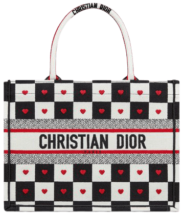 Small Dioramour Dior Book Tote Black, White and Red D-Chess Heart Embroidery - Bags - Women's Fashion | DIOR