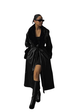 Rebekah Pu Trench Coat With Fur Trim - Black - MESHKI