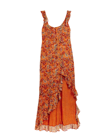 Orange paisley asymmetric maxi slip dress | River Island