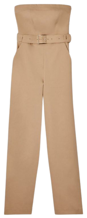 Cotton Sateen Belted Bandeau Tailored Wide Leg Jumpsuit | Karen Millen