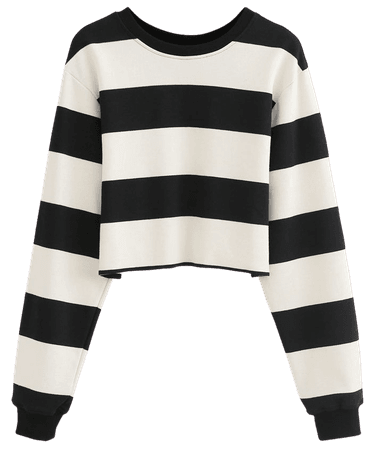 Black and White Stripes Cropped Sweatshirt - Retro, Indie and Unique Fashion
